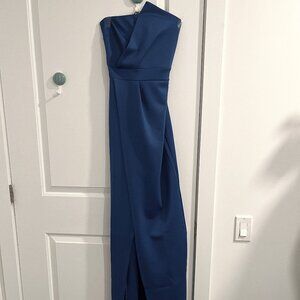 Boohoo Strapless Long Blue Dress